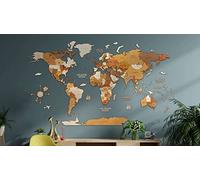 68travel Wooden World Map Wall Decoration - Multilayered, Multicolour Stained Wood, Engraved Names - Unique 3D Effect - For Living Room, Office & Bedroom - XL Adventurer (200x115 cm)