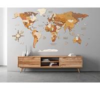 68travel Wooden World Map Wall Decoration - Multilayered, Multicolour Stained Wood, Engraved Names - Unique 3D Effect - For Living Room, Office & Bedroom - MEGA - Adventurer (300x170 cm)