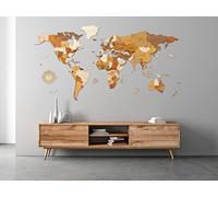 68travel Wooden World Map Wall Decoration - Multilayered, Multicolour Stained Wood, Engraved Names - Unique 3D Effect - For Living Room, Office & Bedroom - XL Traveler (200x100 cm)