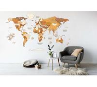68travel Wooden World Map Wall Decoration - Multilayered, Multicolour Stained Wood, Engraved Names - Unique 3D Effect - For Living Room, Office & Bedroom - XXL - Adventurer (250x144 cm)