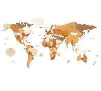 68travel Wooden World Map Wall Decoration - Multilayered, Multicolour Stained Wood, Engraved Names - Unique 3D Effect - For Living Room, Office & Bedroom - XXL Traveler (250x125 cm)