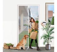 68x90 Magnetic Closure Screen Door Mesh, Keep Bugs Out Let Breeze in, Heavy Duty Fiberglass Mesh Fabric, Dog/Cat gate, Net Door Curtain for Porch Front Door Garage Patio RV White