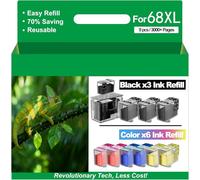 68XL Ink Refill Kit Compatible for hp 68 Ink cartridges Black/Color Combo Pack Compatible for for HP Envy 6155e 6555e 6100e 6152e 6552e 6558e 6110e 6530e 6531e (3 Black 2 Cyan 2 Magenta 2 Yellow)