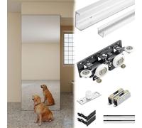 69 1/2 in Long Silver Concealed Sliding Mirror Door Track, Trackless Wooden Pocket Door, Smooth Invisible Garage Doors Hardware Kit(142cm(55 1/2"))