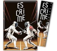 69-1020 Sporty Athlete Fencing Card with Bookmark/Ruler 15 cm Paper and White Envelope Size 12 x 17.5 cm - Birthday or Party Gift - Made in France