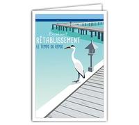 69-4347 Card The Time of Rest Prompt Good Excellent Recovery Envelope Mini Poster Format 17 x 11.5 cm Bird Crane White Pontoon Wood Water Sea Paradise Retro Vintage Blue