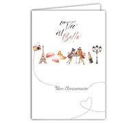 69-4512 Le Vie Est Belle Birthday Card for Men Elegant Chic Bow Tie Watch Eiffel Tower Parisian Scooter 2 Wheels Disc Illustration with Envelope Size 12 x 17 cm - Made in France