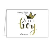 69-5151 Congratulations Greeting Card Little Boy Letters in Shiny Gold for Birth or Adoption Small Prince Crown King Horizontal Format with White Envelope 17.5 x 12 cm