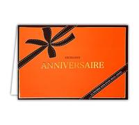 69-5155 Excellent Birthday Card Text in Shiny Gold with White Envelope, Size 12 x 17.5 cm - Imitation Orange Gift Box with Ribbon Bow - Luxury Collection - Made in France