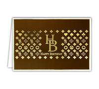 69-5159 Deluxe Gold HB Happy Birthday Card Elegant Design Heart Spades Clover with White Envelope 12 x 17.5 cm Luxury Series Collection - Created Printed Made in France Quality French