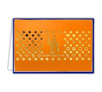 69-5160 Deluxe Gold HB Happy Birthday Card Elegant Design Heart Spades Clover with White Envelope 12 x 17.5 cm - Luxury Series Collection - Created Printed Made in France Quality French