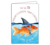 69-6217 Card for You Humorous Message with Illustrated Envelope 17.5 x 12 cm Goldfish Animal Funny Funny Funny Fancy Dress with Shark Fin Design Made in France