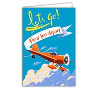 69-8154 Fluorescent Card for Your Departure in Retirement or Moving Let's Go Plane Holidays on the Road to New Adventures with White Envelope 12 x 17.5 cm - Made in France