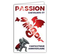 69-9004 Birthday Card + Envelope 12 x 17.5 cm Red Dragon Word Shiny Silhouette Fantasy Creature Knight Rider for Boys and Children - Creation Print Made in France