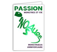 69-9006 Birthday Card + Envelope 12 x 17.5 cm Tyrannosaurus T.rex Green Glossy Silhouette Monster Creature Fantasy Passion Design Print Design Made in France