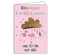 69-9042 Congratulations to Parents Card for Birth or Adoption Little Girl Welcome to This Perfect Baby Rainbow Cloud Shiny Gold + Envelope 12 x 17.5 cm - Creation Print Made in France