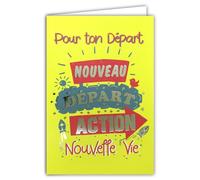 69-9047 Card Leaving a Work Colleague, Retirement or Moving, Good Continuation New Life + Envelope 12 x 17.5 cm Rocket Text Glossy Silver - Creation Print Made in France