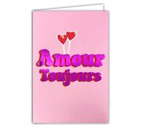 69-9048 Card Love Always Words in Shiny Pink 2 Balloons in the Shape of Hearts for Couples Congratulations Union PACS Wedding Life for 2 or Je t'aime + Envelope 12 x 17.5 cm Made in France