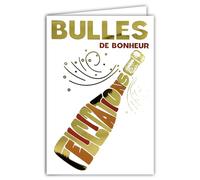 69-9055 Congratulations Bubbles of Happiness Card in Gold Shiny Gold in the Shape of a Champagne Bottle Celebrate Good New Union PACS Wedding Birthday + Envelope 12 x 17.5 cm Made in France