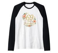 69 And Fabulous Floral 69th Birthday Celebration Funny Raglan Baseball Tee
