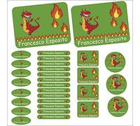 69 Name Stickers - adesive Label Personalized DIN A4-032 - Dragon - Stickers for Children, School, Kindergarten - Ruler Cases pens