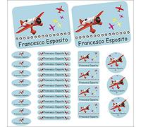 69 Name Stickers - adesive Label Personalized DIN A4-056 - Plane - Stickers for Children, School, Kindergarten - Ruler Cases pens
