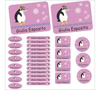 69 Name Stickers - adesive Label Personalized DIN A4-072 - Penguins - Stickers for Children, School, Kindergarten - Ruler Cases pens