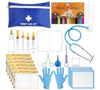 69 Pcs Puppy Kitten Whelping Kit(S/L) - 4 Nursing Feeding Tube,15 ID Collars,6 Record Charts,10 Cord Clamps,10 Urine Pads,Stethoscope and More (Blue, S)
