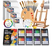 69-Piece Professional Acrylic Paint Set, Complete Painting kit with 32 Colours Paint(22ML), Wooden Tabletop Easel, 12 Paint Brushes, 16 Canvas, Art Supplies Painting Kit for Adults, Artists, Beginners