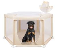 69"x69"x35" Extra Large Dog Playpen Indoor, Tall Puppy Playpen with Removable Roof, Sturdy Fabric Mesh Dog Pen for Medium to Large Pets, Spacious Hexagonal Pet Playpen Indoor for Comfort & Security