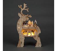69cm Christmas Back Facing Reindeer Wooden Laser Cut Battery Operated Decorated with Village Scenery and Warm White LEDs Home Decorations