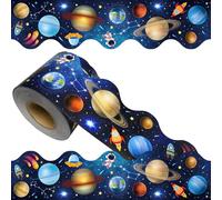 69Ft Outer Space Theme Bulletin Board Borders Galaxy Bulletin Board Border Star Planet Astronaut rocket Scalloped Border Trim for Teacher School Office Supplies DIY Chalkboard Home Wall Decor