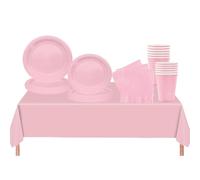69P Baby Pink Party Tableware Plastic Table Cloth Cover,Paper Plates,Napkins and Cups for Pink Party Supplies,Pastel Decorations Dinnerware Set for Kids Birthday,Baby Shower Easter Parties