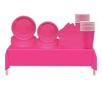 69P Hot Pink Party Tableware Plastic Table Cloth Cover,Paper Plates,Napkins and Cups for Barbie Party Supplies,Bright Pink Party Decoration Dinnerware Set for Kids Adults Birthday,Xmas Party
