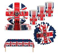 69Pcs 15th August VJ Day 80th Anniversary Party Tableware Set,2025 VJ Day Decorations Table Cloths,Paper Plates Napkins Cups for 80 Years Victory Over Japan,VJ-Day 80th Anniversary Table Decorations