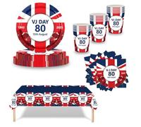 69Pcs 15th August VJ Day 80th Anniversary Party Tableware Set,2025 VJ Day Decorations Table Cloths,Paper Plates Napkins Cups for 80 Years Victory Over Japan,VJ-Day 80th Anniversary Table Decorations