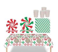69Pcs Christmas Party Lollipop Tableware Set Decor,Lollipop Paper Napkins Cups and (7in + 9in) Paper Plates for Christmas Dinnerware,1P Lollipop Tablecloth,Red Green Paper Dinnerware Xmas Decor Party