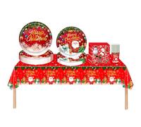69Pcs Christmas Party Tableware Decorations Set,Red Christmas Tree Santa Snow Tableware Party Table Cloth,7inch Paper Plates,Paper Napkins,Cups,9inch Plates for Xmas Picnic,Christmas party Supplier