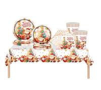 69pcs Christmas Party Tableware Plastic Table Cloth,Paper Plates Napkins Serviettes and Cups,Merry Christmas Decorations Santa Snowman Dinnerware Set for Winter Holiday Xmas Party Table Decorations