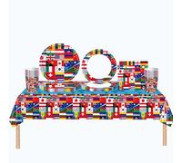 69pcs International Flags Tableware Set for VE Day 80th Anniversary Decorations,Paper Plates and Napkins Serviettes Cups Plastic Table Cloth Dinnerware for VE Day Feast European Sports Event Party