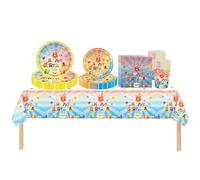 69pcs Kids Party Tableware Set for 8th Birthday Decorations, Kids Party Tablecloth, Paper Plates, Napkins, Serviettes, Cups for Girls & Boys