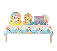 69pcs Kids Party Tableware Set for 9th Birthday Decorations, Kids Party Tablecloth, Paper Plates, Napkins, Serviettes, Cups for Girls & Boys