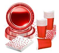69pcs Metallic Red Party Tableware,Foil Red Paper Plates Cups Dot Napkins and Tablecloth Kit,Shiny Christmas Paper Dinnerware for Christmas Party Supplies Table Decorations