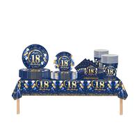 69pcs Navy Blue 18th Birthday Decorations - Happy 18th Birthday Tablecloth, Paper Plates, Napkins, Cups for Him, Her