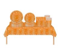 69pcs Orange Shiny Glitter Diamond Party Tableware Set Plastic Tablecloth,Paper Plates Napkins and Cups Disposable Dinnerware Set for Kids Birthday,Thanksgiving Halloween Orange Party Decorations
