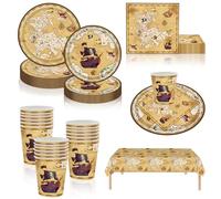 69pcs Pirate Birthday Party Tableware Set,Pirate Game Treasure Hunt Theme Table Cloth Paper Plates Napkins Serviettes Cups Dinnerware Set for Boys Girls Kids Halloween Pirate Party Decorations