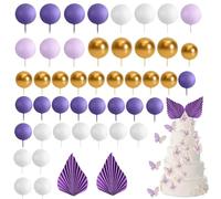 69Pcs Purple Cake Decorations, Butterfly Cake Decorations, 3D Butterfly Cake Toppers, Leaves Decoration Set, Cake Decorations for Women Birthday & Wedding Party, Baby Shower