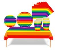 69Pcs Rainbow Party Tableware Set for Kids Adult,Rainbow Paper Cups Napkins Plates (7in+9in) and Table Cloth in Rainbow,Kids Rainbow Birthday Tableware,Coloured LGBTQ Dinnerware for Pride
