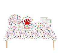 69pcs Rainbow Paw Print Dog Birthday Party Tableware,Dog Birthday Tablecloth,Paper Plates,Napkins Serviettes and Cups for Kids Puppy Themed Birthdays Party Supplies,Dogs Birthdays Parties Decorations