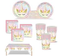 69pcs Rainbow Unicorn Birthday Party Tableware Set for Girls,Unicorns Tablecloth Paper Plates Cups and Napkins Dinnerware Set for Kids Girls Birthday Aged 1+,Unicorn Party Table Decorations Supplies
